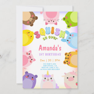 Squish On Over rainbow Birthday Invitation