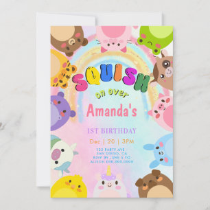 Squish On Over rainbow  girl Birthday Invitation
