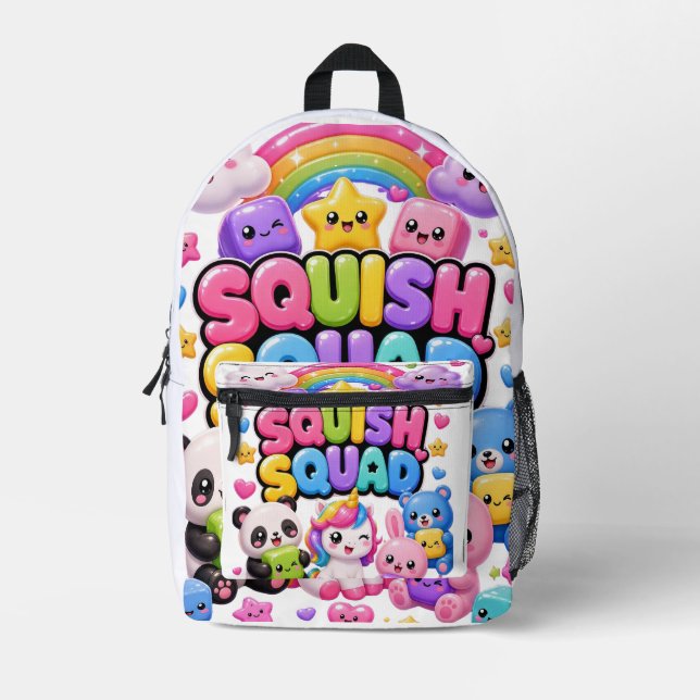 Squish Squad Sparkly Rainbow Panda Unicorn Cute  Printed Backpack (Front)