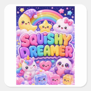 Squishy Dreamer Cute Kawaii Unicorn Panda Moon Square Sticker