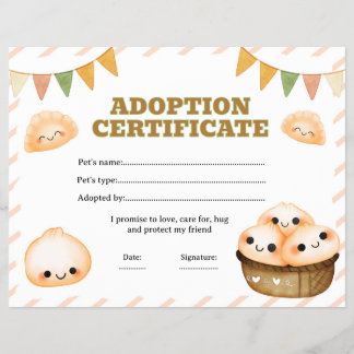 Squishy dumpling adopt certificate editable flyer