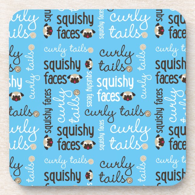 Squishy Faces Curly Tails Pug Coaster Set (Front)