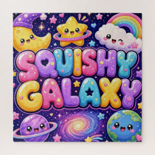 Squishy Galaxy Cute Kawaii Earth Moon Stars Jigsaw Puzzle