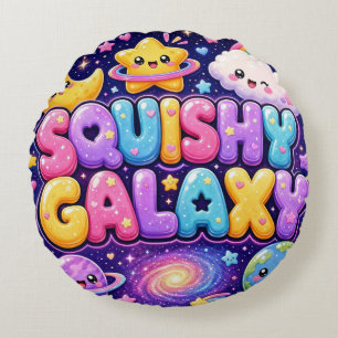 Squishy Galaxy Cute Kawaii Earth Moon Stars Round Cushion