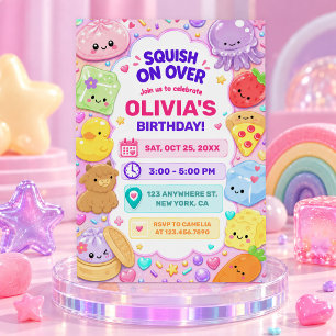 Squishy Girl Cute Kawaii Colourful Birthday Party Invitation
