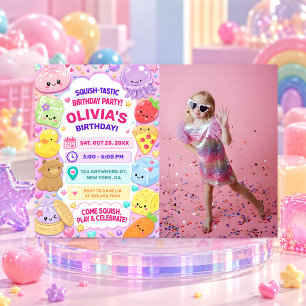 Squishy Girl Cute Kawaii Colourful Birthday Photo Invitation