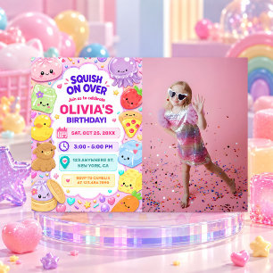 Squishy Girl Cute Kawaii Colourful Birthday Photo Invitation