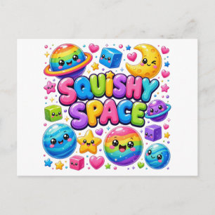 Squishy Space Colourful Kawaii Planets Stars Cosmi Invitation Postcard