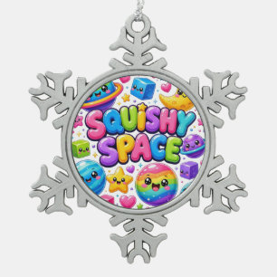 Squishy Space Colourful Kawaii Planets Stars Cosmi Snowflake Pewter Christmas Ornament