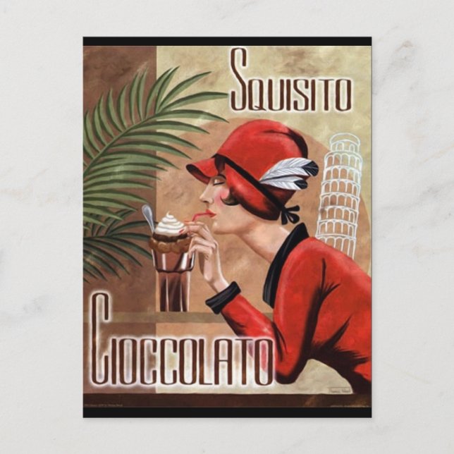 Squisito Cioccolato Italian Chocolate Woman in Red Postcard (Front)