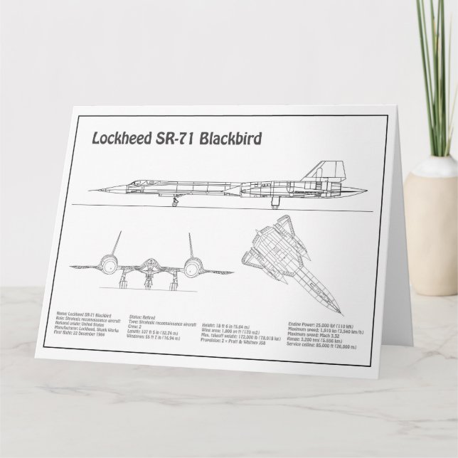 SR-71 Blackbird - Aeroplane Blueprint Plans BD Thank You Card (Front)