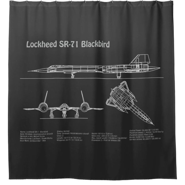 SR-71 Blackbird - Aeroplane Blueprint Plans PD Shower Curtain (Front)
