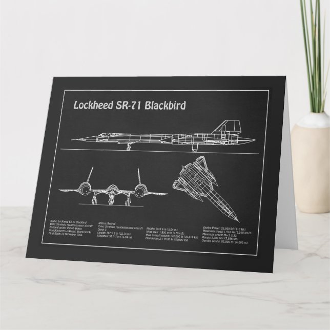 SR-71 Blackbird - Aeroplane Blueprint Plans PD Thank You Card (Front)