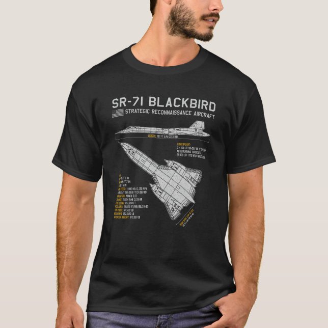 SR-71 Blackbird Aircraft Spy Plane Blueprint Data T-Shirt (Front)