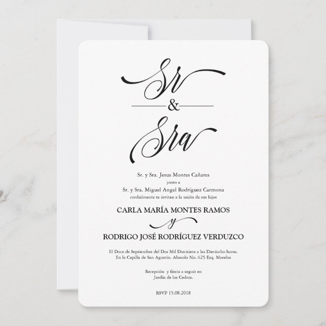 Sr y Sra Spanish Wedding Invitation (Front)
