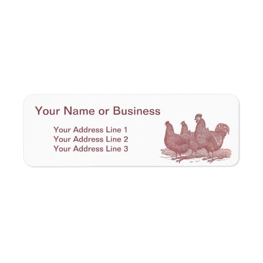 sRed Rooster and Hens Plymouth Rock Chickens Farm Return Address Label
