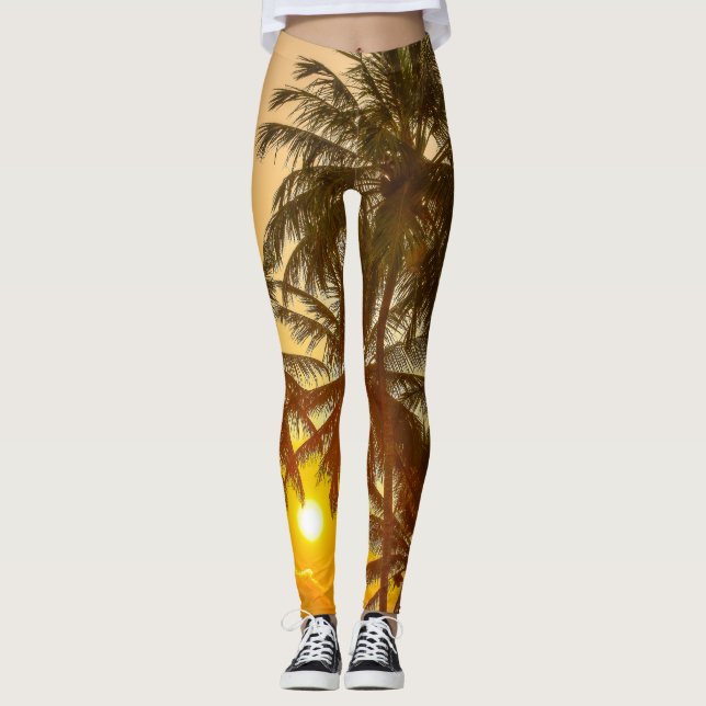Sri Lanka Beach Sunset View Leggings (Front)