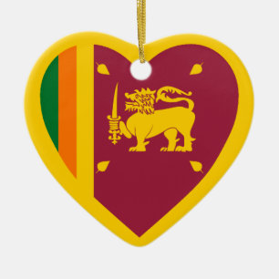 Sri Lanka Flag Heart Ceramic Tree Decoration