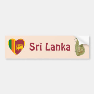 Sri Lanka Flag Heart + Map Bumper Sticker