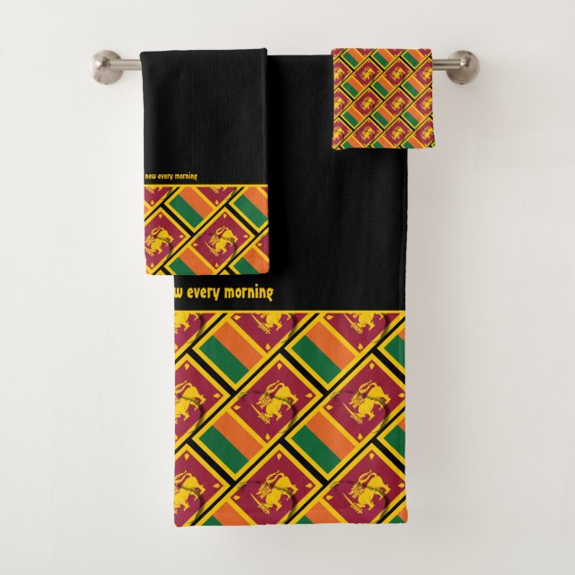 SRI LANKA FLAG Personalised Scripture BLACK Bath Towel Set (Insitu)