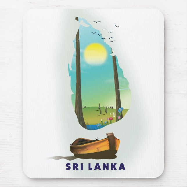 Sri Lanka Illustrated map tourism poster. Mouse Mat (Front)