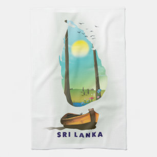Sri Lanka Illustrated map tourism poster. Tea Towel