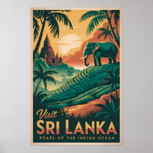 Sri Lanka Landscape Illustration Travel Art Retro Poster