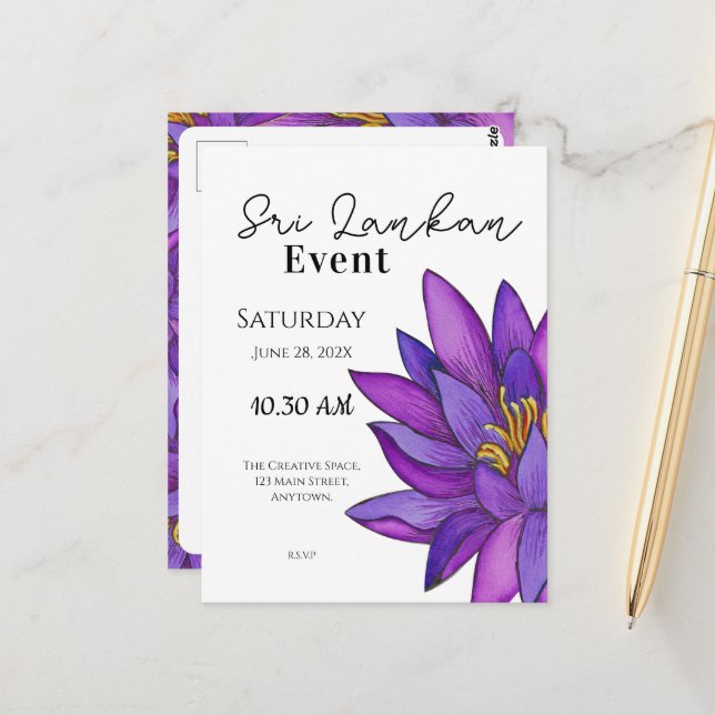 Sri Lanka  Lotus Flower Painting Postcard (Front/Back In Situ)