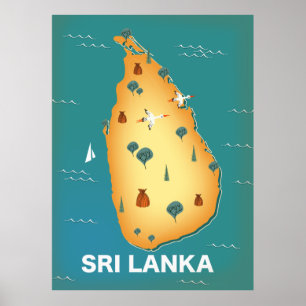 Sri Lanka map travel poster