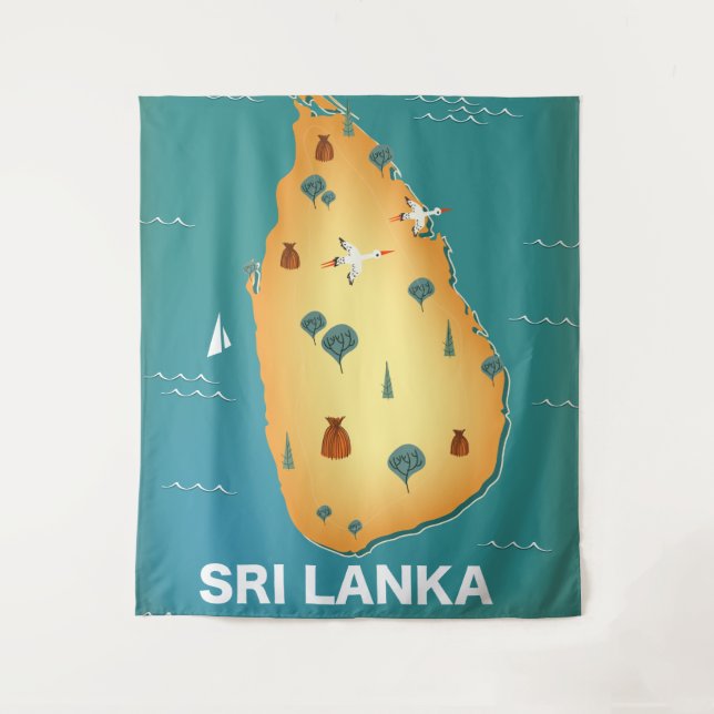 Sri Lanka map travel poster Flyer Tapestry (Front)