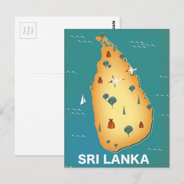 Sri Lanka map travel poster Postcard (Front/Back)