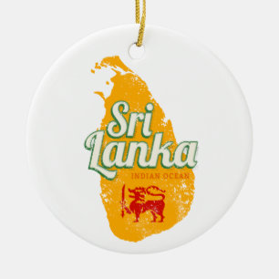 Sri Lanka Map Vintage Holiday Island Souvenir Ceramic Tree Decoration
