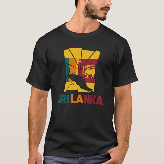 Sri Lanka Sri Lankan Sri Lanka Flag Peafowl Silhou T-Shirt (Front)