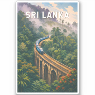 Sri Lanka Train Illustration Travel Art Vintage