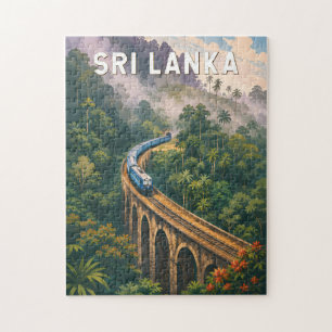 Sri Lanka Train Illustration Travel Art Vintage Jigsaw Puzzle