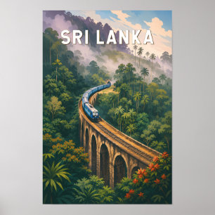 Sri Lanka Train Illustration Travel Art Vintage Poster