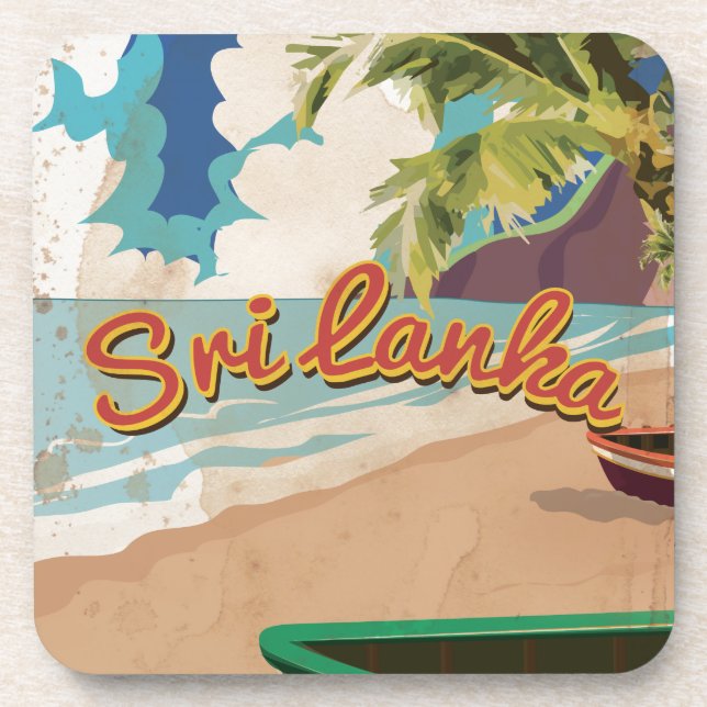Sri Lanka Vintage Vacation Poster Coaster (Front)
