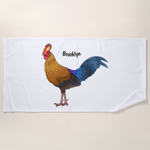 Sri Lankan junglefowl bird cartoon illustration Beach Towel