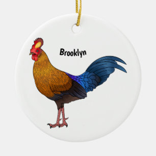 Sri Lankan junglefowl bird cartoon illustration Ceramic Tree Decoration
