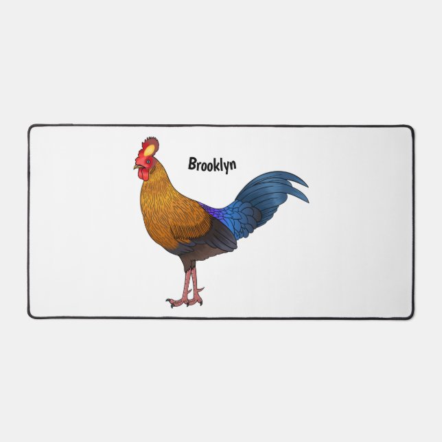 Sri Lankan junglefowl bird cartoon illustration Desk Mat (Front)