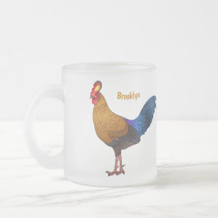 Sri Lankan junglefowl bird cartoon illustration Frosted Glass Coffee Mug