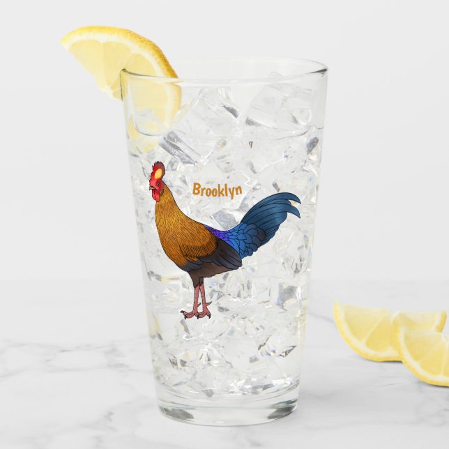 Sri Lankan junglefowl bird cartoon illustration Glass (Front Ice)