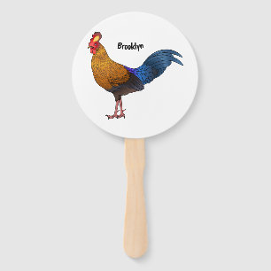 Sri Lankan junglefowl bird cartoon illustration Hand Fan