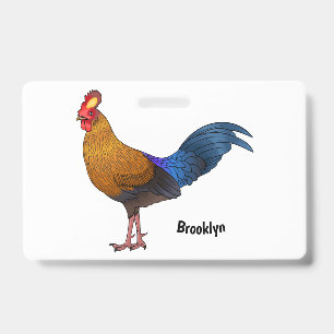 Sri Lankan junglefowl bird cartoon illustration ID Badge
