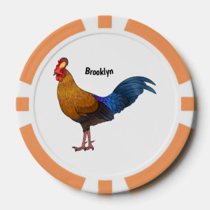 Sri Lankan junglefowl bird cartoon illustration  Poker Chips