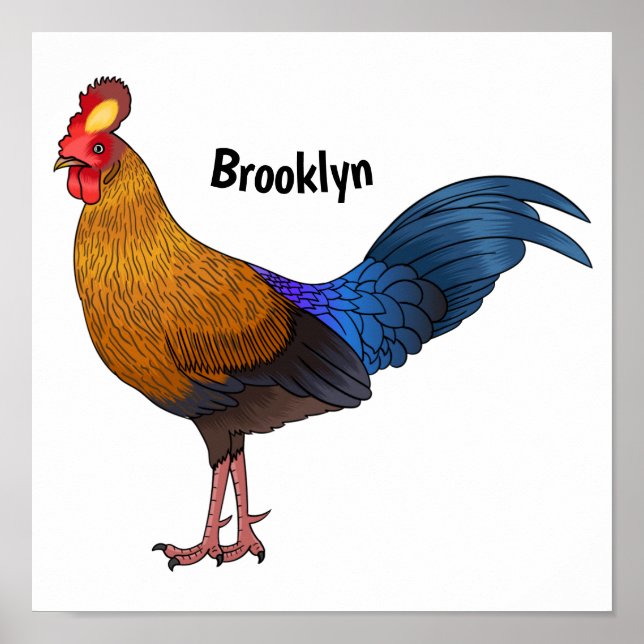 Sri Lankan junglefowl bird cartoon illustration Poster (Front)