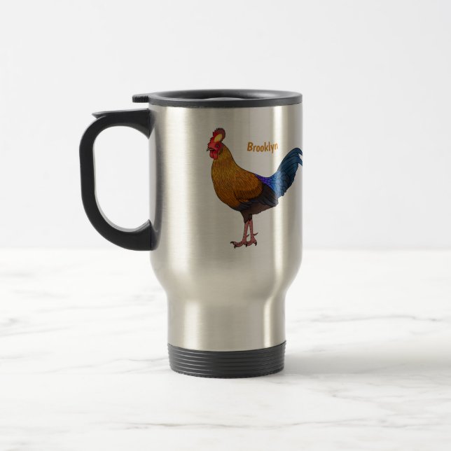 Sri Lankan junglefowl bird cartoon illustration  Travel Mug (Left)