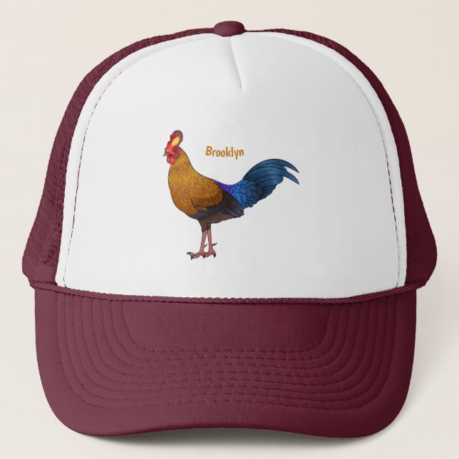 Sri Lankan junglefowl bird cartoon illustration Trucker Hat (Front)