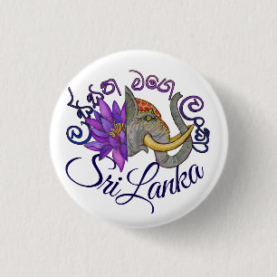 Sri Lankan souvenirs with Elephant and Lotus 3 Cm Round Badge