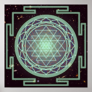 Sri Yantra Blue Glow Poster